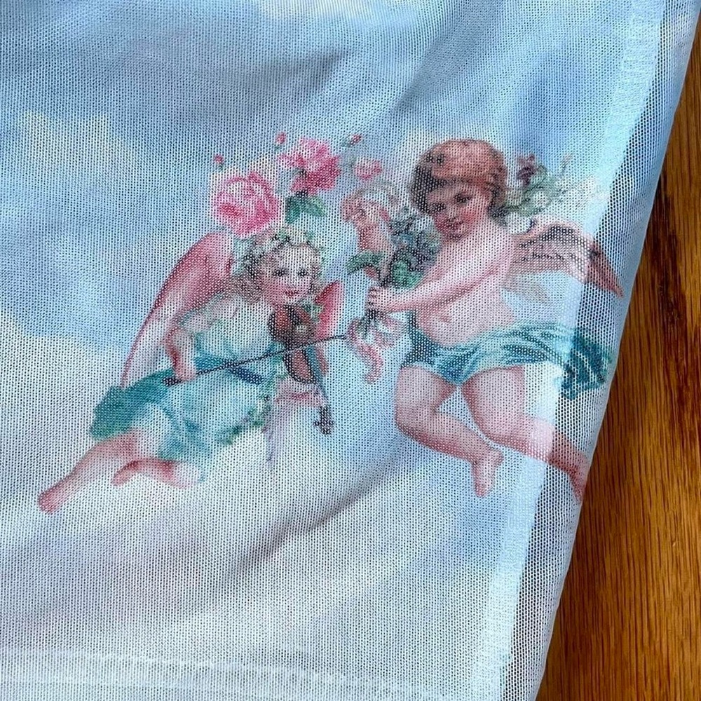 Blue Sheer Angel Print Women's Top - Picture 3 of 3